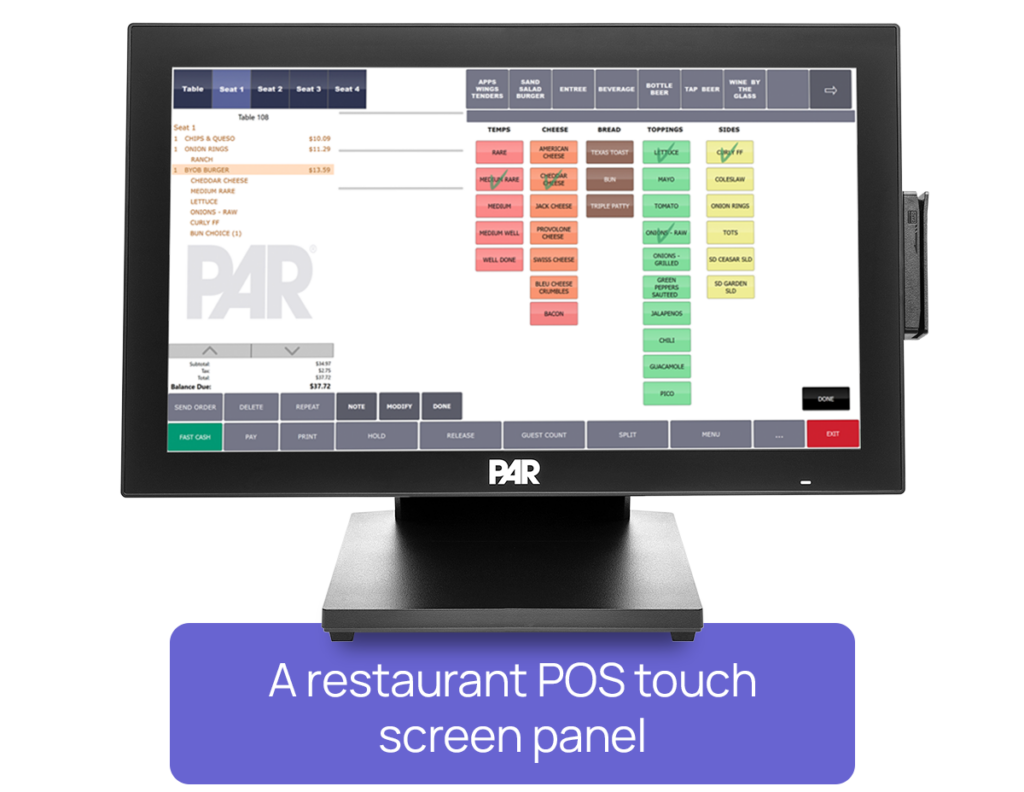 A restaurant POS touch screen panel